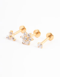 Gold Plated Titanium Cubic Zirconia Flower Threadless Flat Back Pack - link has visual effect only
