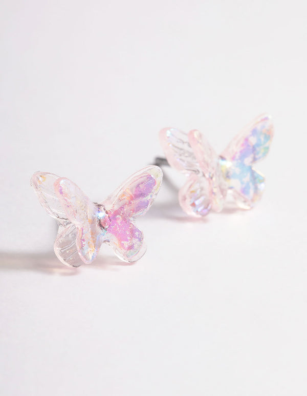 Acrylic Pink Candy Butterfly Stud Earrings