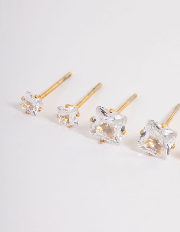 Waterproof Gold Plated Stainless Steel Square Earring Pack