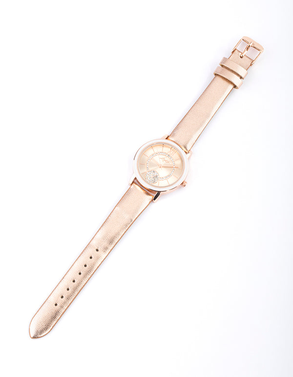 Rose Gold Faux Leather Glitter Face Watch