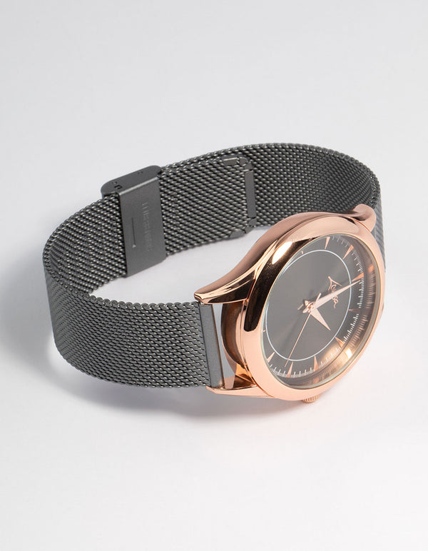 Rose Gold Grey Coated Mesh Strap Watch