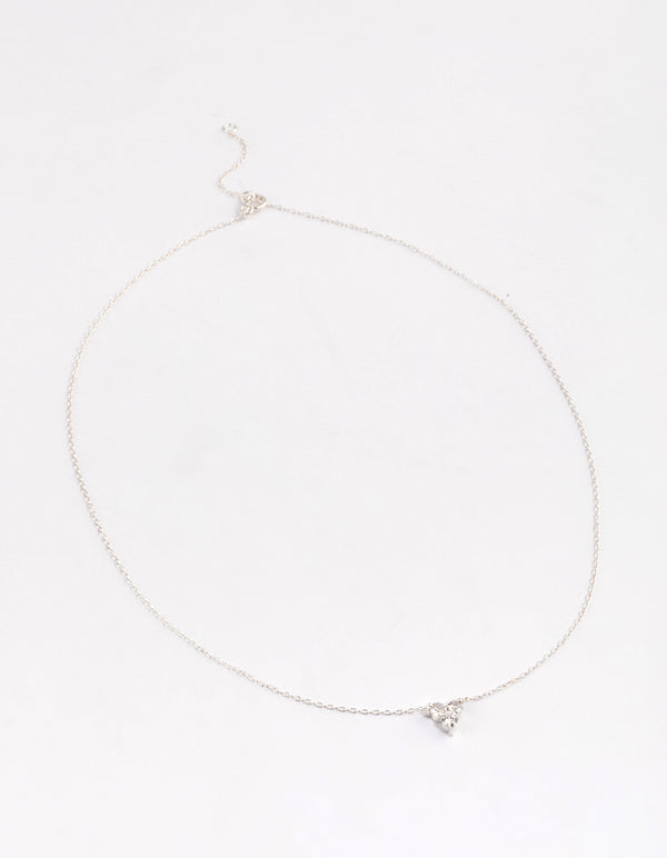 Sterling Silver Cubic Zirconia Round Trio Collar Necklace