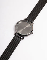 Silver Simple Medium Mesh Black Watch - link has visual effect only