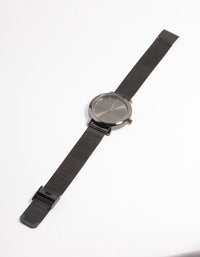 Silver Simple Medium Mesh Black Watch - link has visual effect only