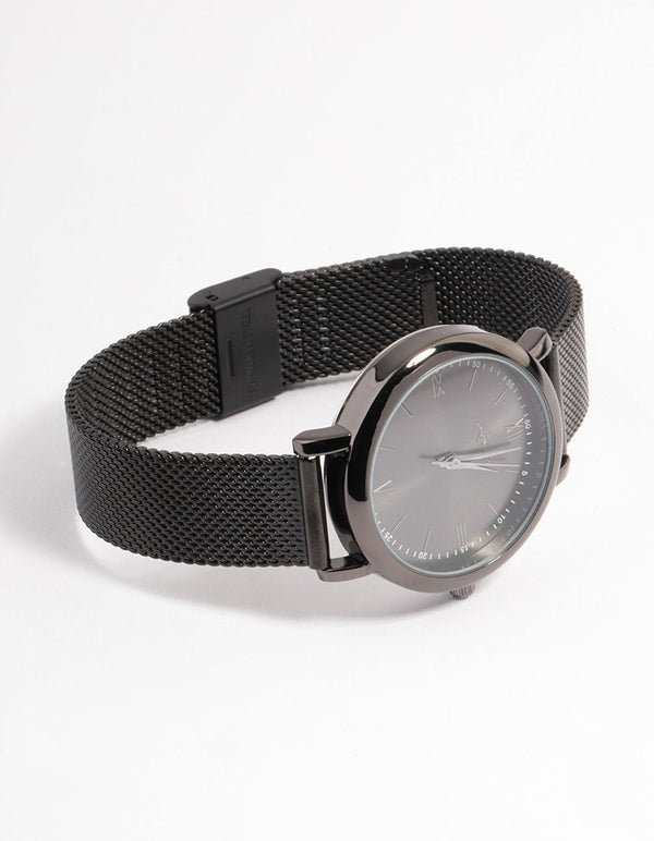 Silver Simple Medium Mesh Black Watch
