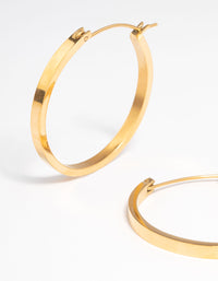 Waterproof Gold Plated Stainless Steel Medium Flat Hoop Earrings - link has visual effect only