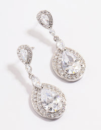Diamond Simulant Rhodium Detail Pear Drop Earrings - link has visual effect only