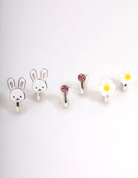 Kids Bunny Flower Clip On Earrings 6-Pack - link has visual effect only