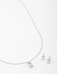 Silver Cubic Zirconia Emerald Cut Necklace & Stud Earrings Set - link has visual effect only