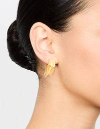 Waterproof Gold Plated  Stainless Steel Medium Molten Hoop Earrings - link has visual effect only