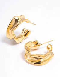 Waterproof Gold Plated  Stainless Steel Medium Molten Hoop Earrings - link has visual effect only