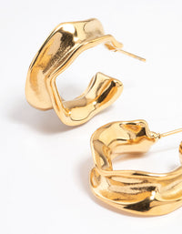 Waterproof Gold Plated  Stainless Steel Medium Molten Hoop Earrings - link has visual effect only