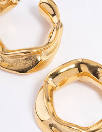Waterproof Gold Plated  Stainless Steel Medium Molten Hoop Earrings - link has visual effect only