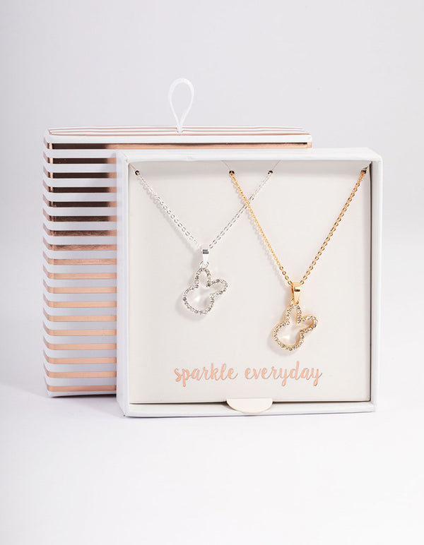 Mixed Metal Pave Diamante Bunny Necklace Pack