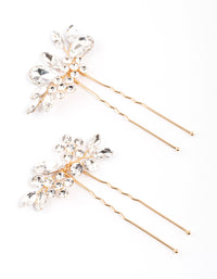 Gold Crystal Leaf Hair Pins Pack - link has visual effect only