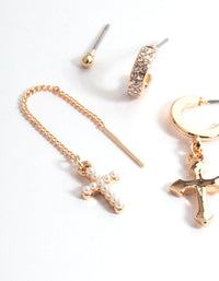 Gold Pearl & Stone Cross Stack Earrings - link has visual effect only