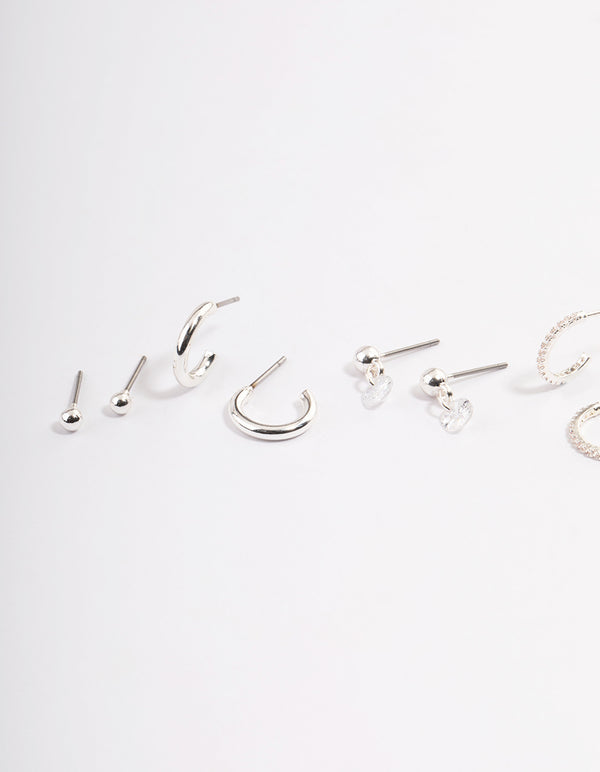 Silver Diamante Pearly Huggie Earrings Pack