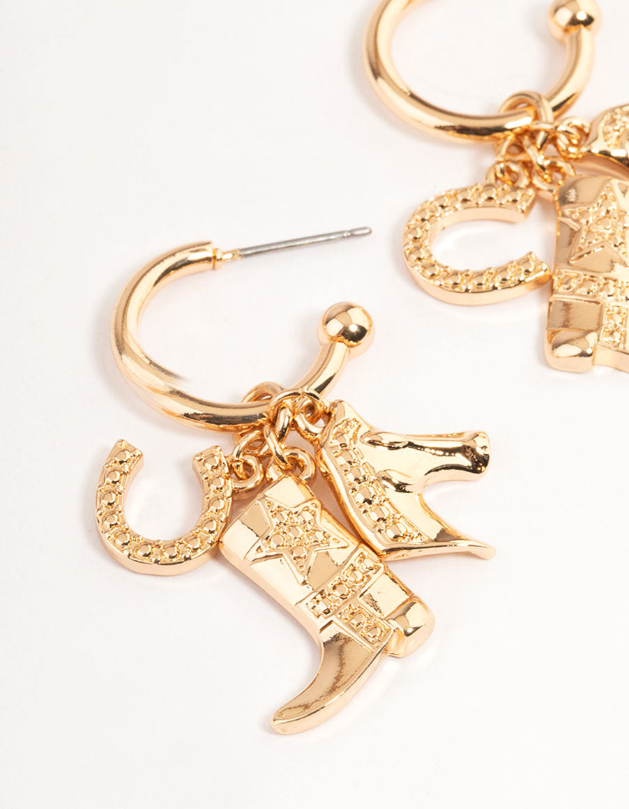 Gold Western Boot Earrings