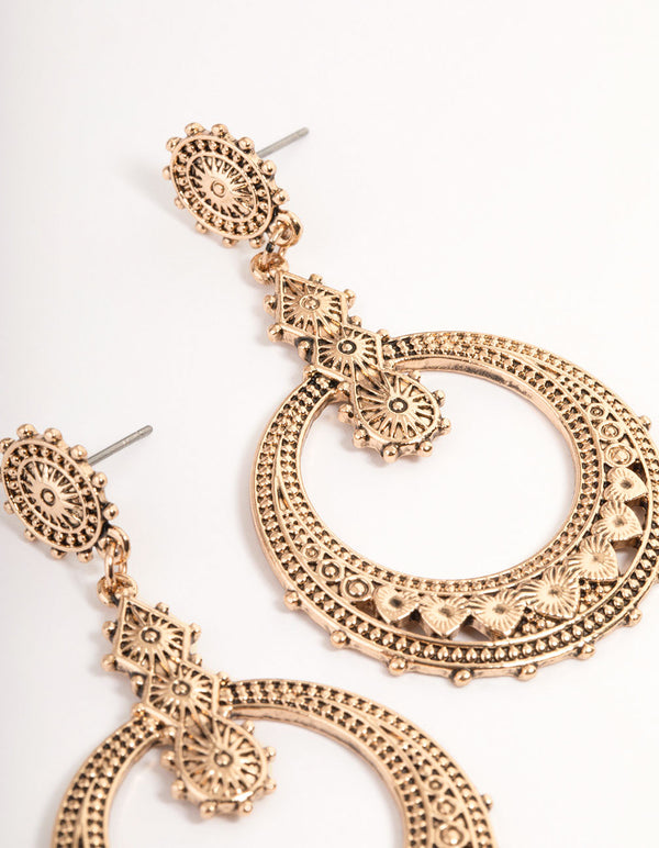 Gold Western Ring Drop Earrings