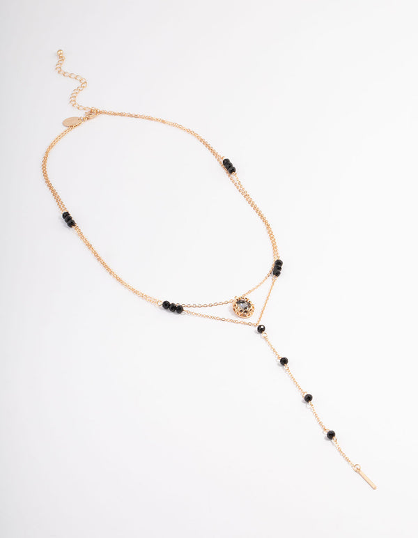 Black Facet Bead Double Row Y-Necklace