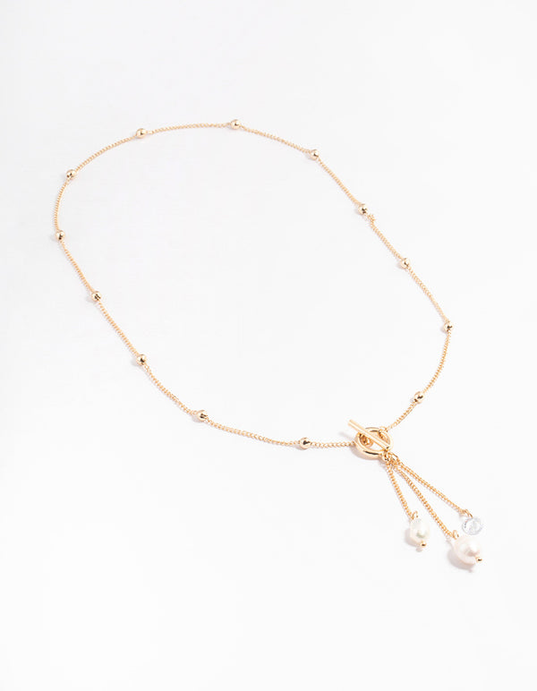 Gold Freshwater Pearl T&O Station Necklace
