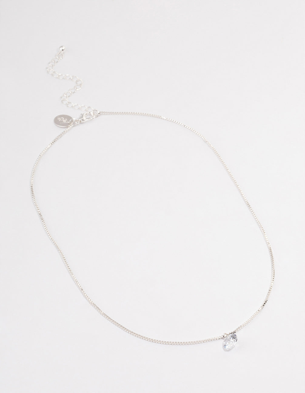 Silver Single Cubic Zirconia Box Chain Necklace