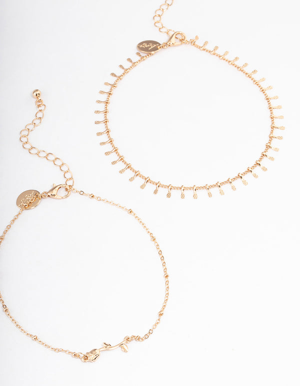 Gold Roses Bracelet & Anklet 4-Pack Set
