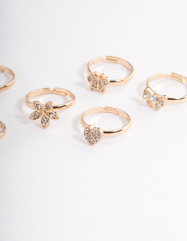 Kids Diamante Flower & Bow Ring 6-Pack