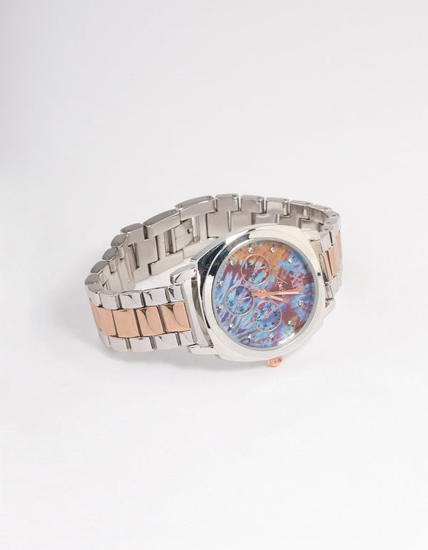 Mixed Metal Multi-Coloured Link Watch