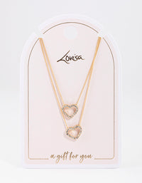 Gold Double Diamante Open Heart Necklace - link has visual effect only