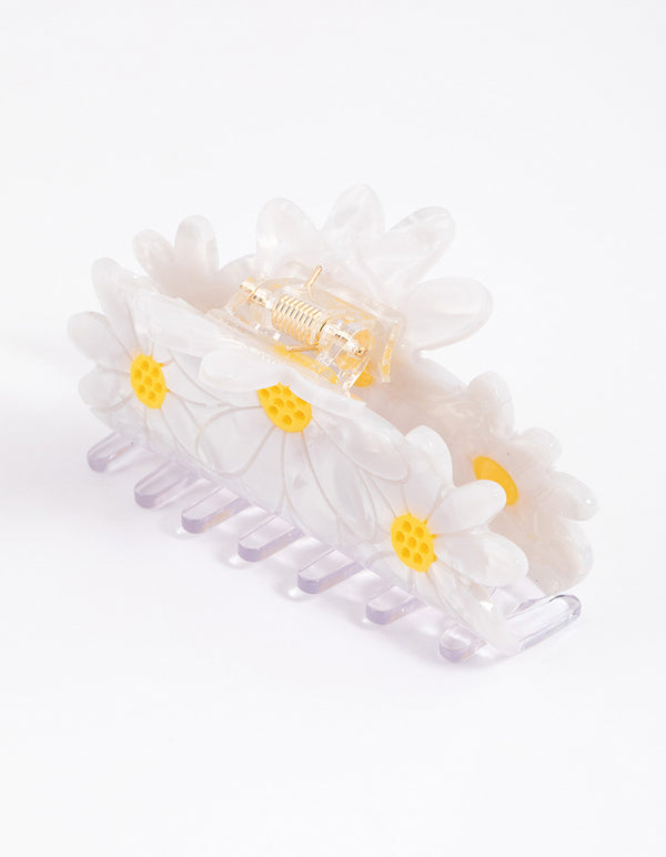 White Acrylic Triple Daisy Hair Claw Clip