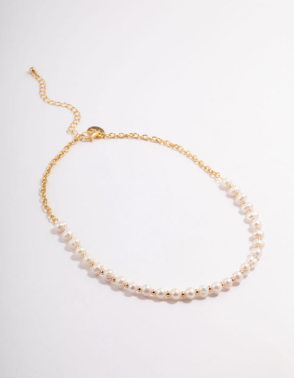 Gold Plated Freshwater Pearl Half Link Necklace