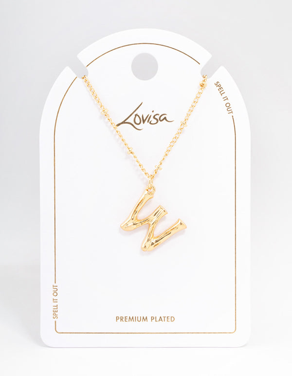 Letter 'W' Gold Plated Bamboo Initial Necklace