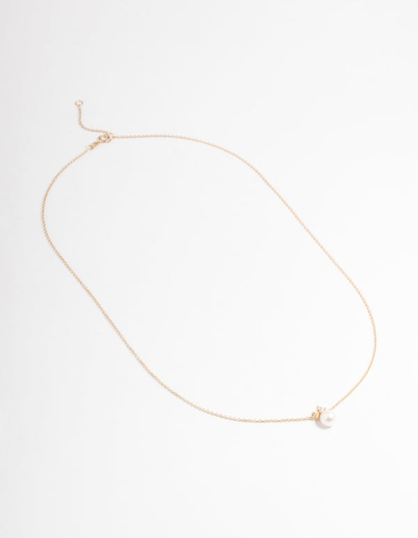 Gold Plated Sterling Silver Pearl Cubic Zirconia Necklace