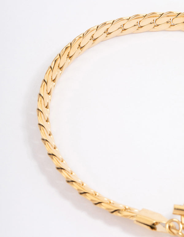 Waterproof Gold Plated Stainless Steel Heart Fob Flat Chain Bracelet