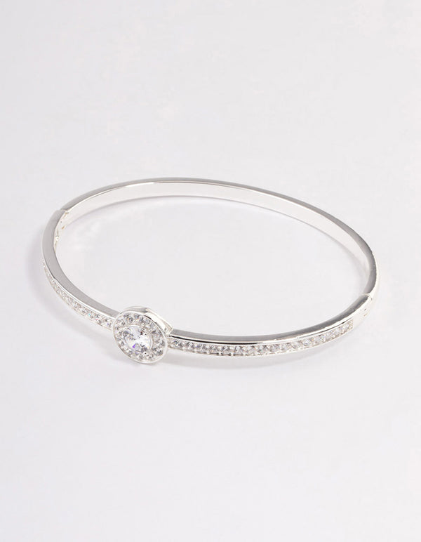 Silver Plated Halo Cubic Zirconia Bangle