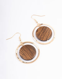 Brown Round Wood Drop Earrings - link has visual effect only