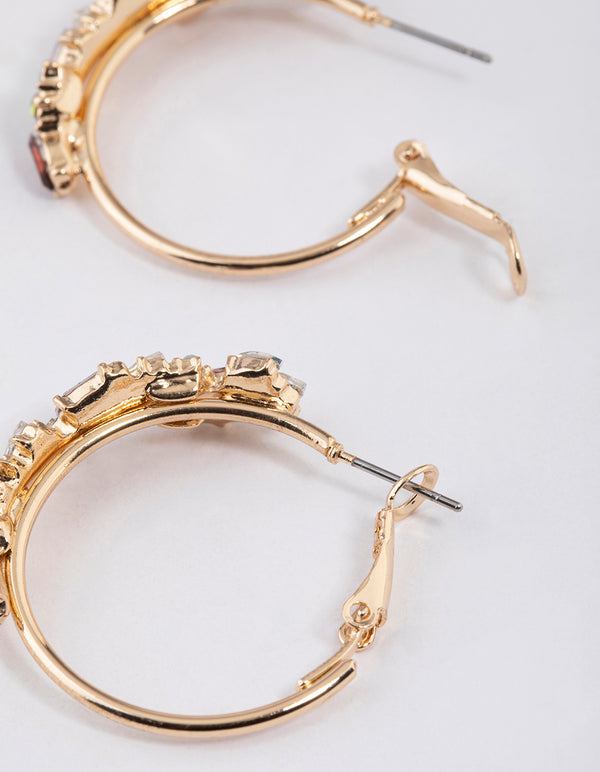 Gold Mini Cluster Diamante Hoop Earrings