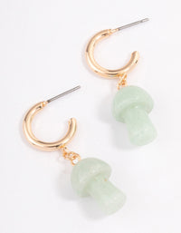 Gold Green Aventurine Moon & Mushroom Huggie Earrings - link has visual effect only