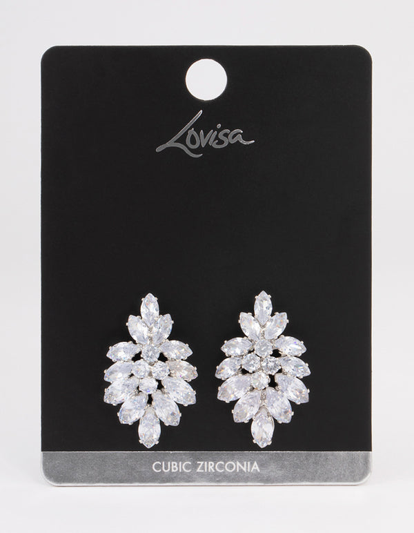 Silver Marquise Statement Stud Earrings