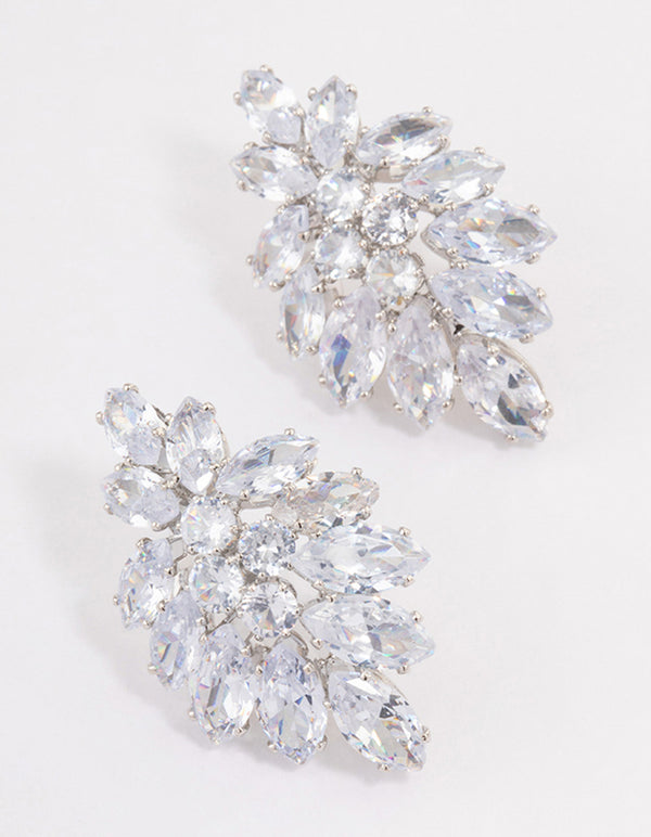 Silver Marquise Statement Stud Earrings
