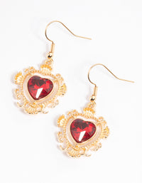 Red Ornate Heart Diamante Drop Earrings - link has visual effect only