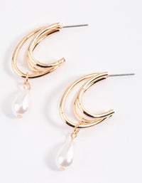Gold Illusion Pearl Drop Hoop Earrings - link has visual effect only