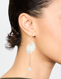 White Pearl Petal Stick Drop Earrings - link has visual effect only