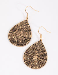 Antique Gold Stippled Teardrop Earrings - link has visual effect only