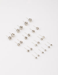Silver Classic Diamante Graduating Earrings 8-Pack - link has visual effect only