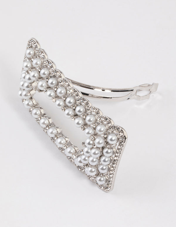 Silver Pearl Barrette Hair Clip