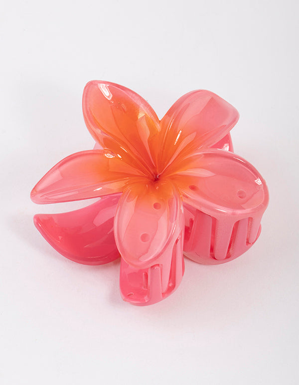 Plastic Pink Tropical Flower Claw Clip