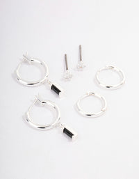 Silver Plated Brass  Cubic Zirconia Huggie Earrings Pack - link has visual effect only