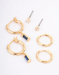 Gold Plated Brass Cubic Zirconia Emerald Cut Huggie Earrings Pack - link has visual effect only